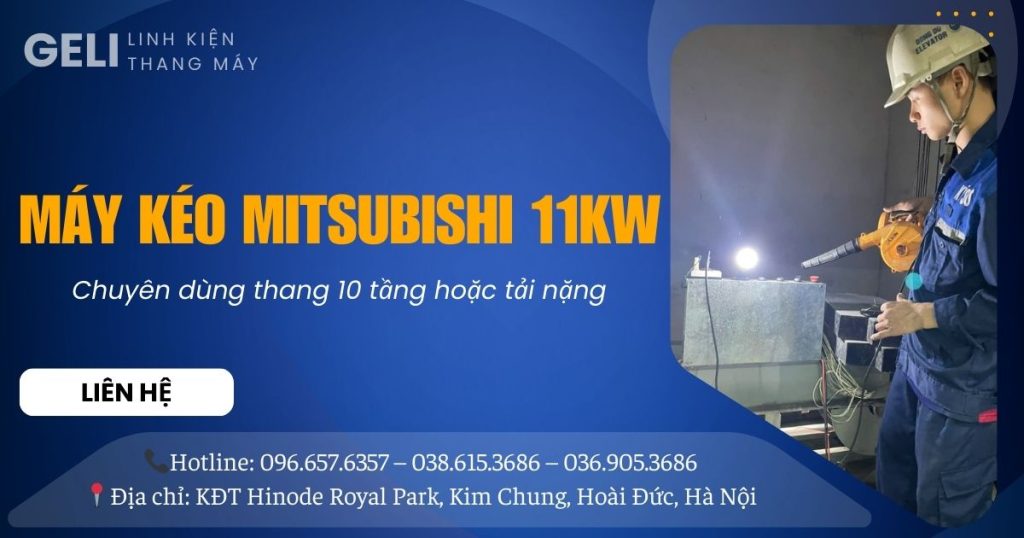 Máy kéo Mitsubishi 11kW – Chuyên dùng thang 10 tầng hoặc tải nặng